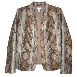 Chico’s Size 00- Cream & Tan Faux Suede Snakeskin Open Front Jacket - Std Size 2